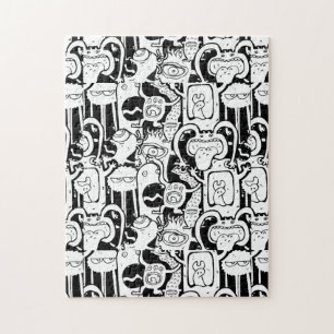 Puzzle Joli Monochrome Doodé Monster Motif
