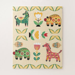 Puzzle Joli motif botanique avec des animaux pastel Rose