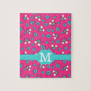 Puzzle Joli motif de monogramme avec arc-en-ciel et coeur