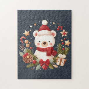 Puzzle Joli ours de Noël/d'hiver en couronne