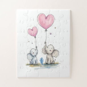 Puzzle Joli paire d'éléphants Ballons en forme de cœur Pu