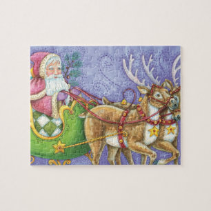 Puzzle Joli Père Noël de dessin animé de Noël Chariot Ren