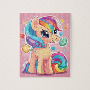 Puzzle Joli poney rose avec bonbons et bonbons