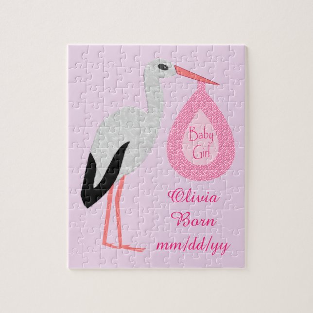 Puzzle Joli Pretty Rose Baby Girl Stork Custom (Vertical)