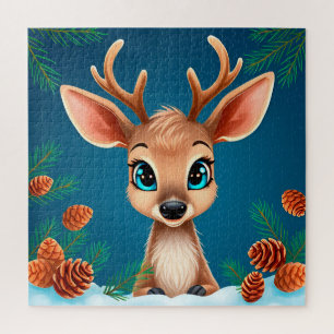 Puzzle Joli renne de dessin animé en hiver avec des pomme