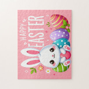 Puzzle Joli, rose et heureux lapin de Pâques