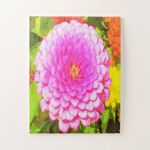 Puzzle Joli rose ronde Zinnia dans le jardin d'été