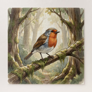 Puzzle Joli rouge-gorge dans une vieille forêt