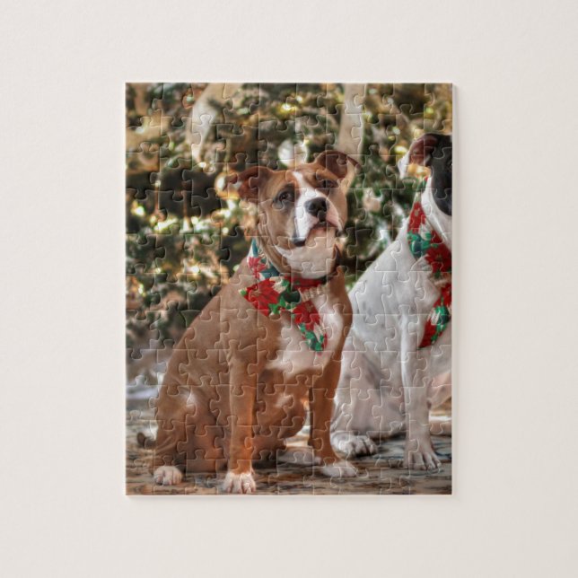 Puzzle Joli Secourt de Noël Pitbull et America Bull Dog (Vertical)