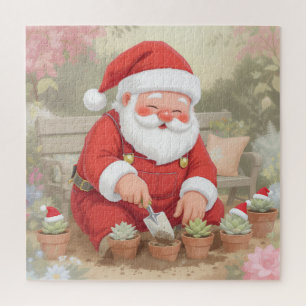 Puzzle Jolie décoration de Noël Santa jardinant des succu