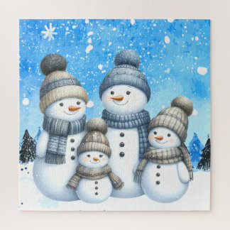 Puzzle Jolie famille des bonhomme de neige dans la neige