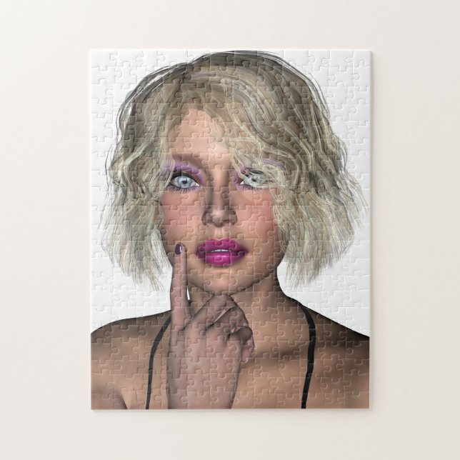 Puzzle Jolie Femme Touchant Son Visage (Vertical)