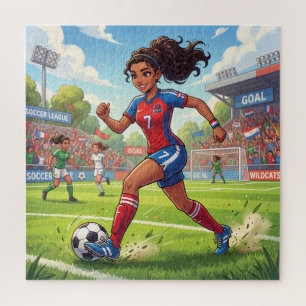 Puzzle Jolie Fille de Dessin Animé Jouant au Football