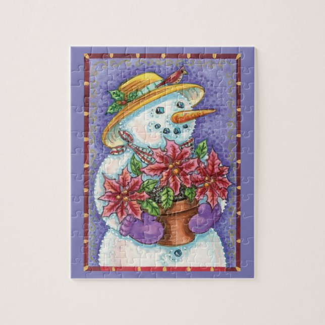 Puzzle Jolie fille de Noël Snowman avec Poinsettia (Vertical)
