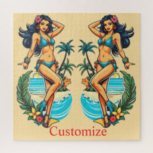 Puzzle Jolie fille de plage en bikini aux cheveux noirs T