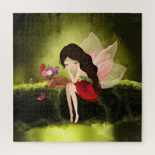 Puzzle Jolie Forêt Fée Et Cerf Enchantée