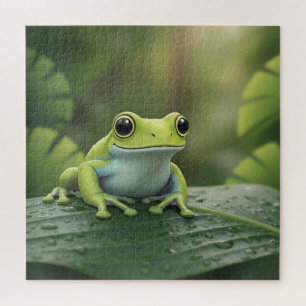 Puzzle Jolie grenouille verte sur feuille