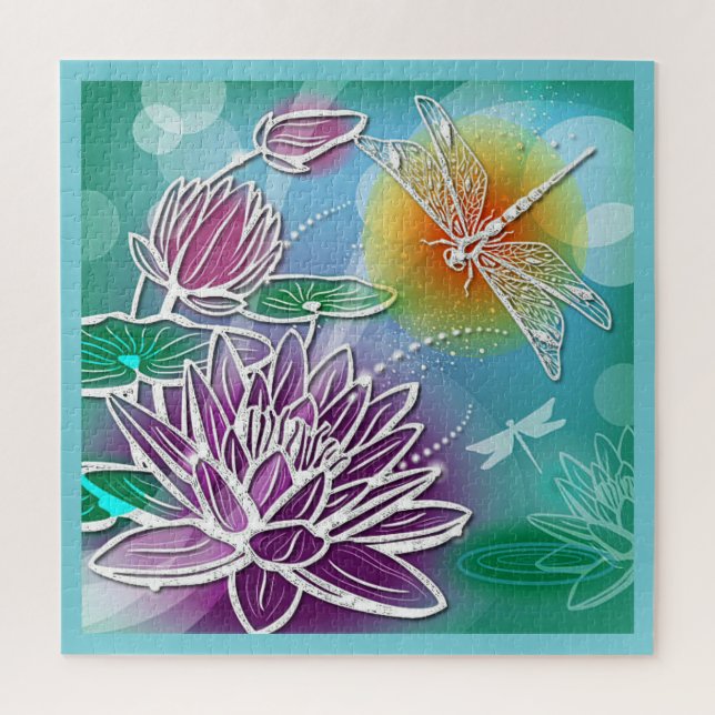 Puzzle Jolie libellule Été Art Floral Moderne (Vertical)