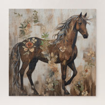 Jolie peinture florale à cheval