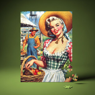 Puzzle Jolie Pin-Up Fermière Vintage