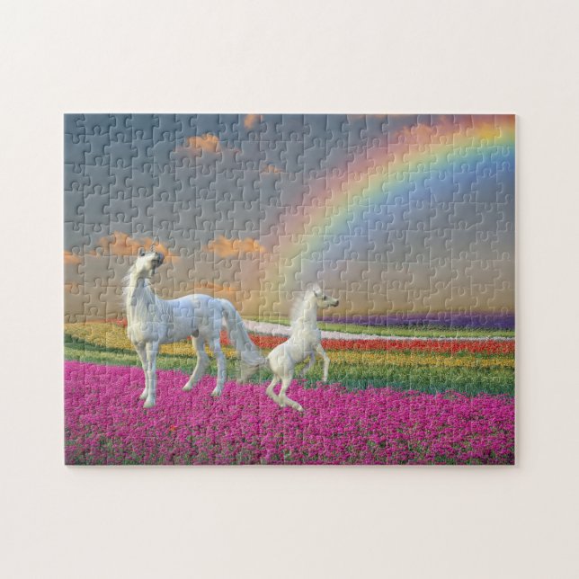 Puzzle Jolie Unicorn Flower Rainbow Paysage (Horizontal)