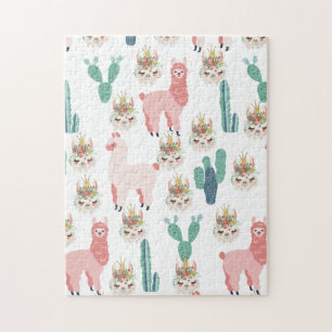 Puzzle Jolis Llamas roses et Cactus vert