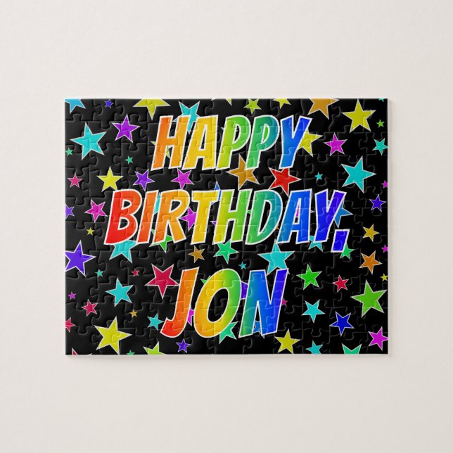 Puzzle "JON" Prénom, Amusant "HEUREUX ANNIVERSAIRE" (Horizontal)