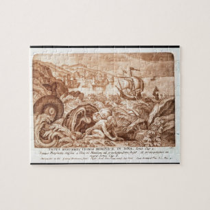 Puzzle Jonas et la baleine, illustration d'une bible, en