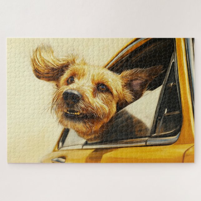 Puzzle Jouer Chien Profitant De Voiture Ride Art (Horizontal)