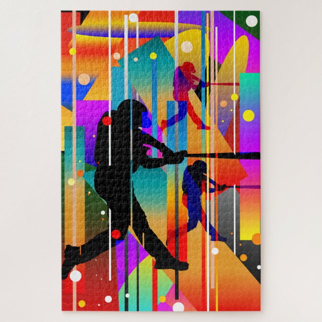 Puzzle Joueur de baseball de silhouette géométrique moder (Vertical)