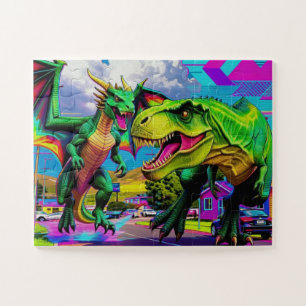 Puzzle Jouons - Dragon Vert et Dinosaure