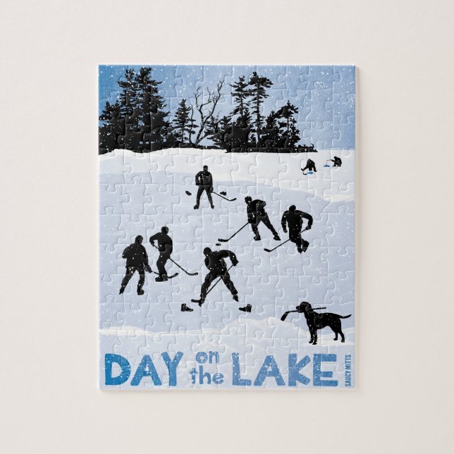 Puzzle Jour bleu sur l'hockey d'étang de lac (Vertical)
