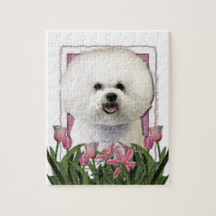 Puzzle Jour de mères - tulipes roses - Bichon Frise