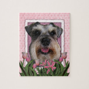 Puzzle Jour de mères - tulipes roses - Schnauzer