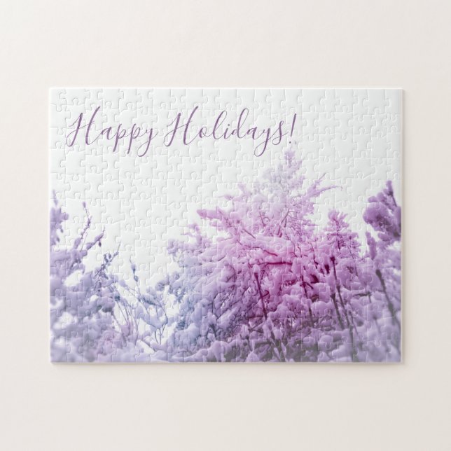 Puzzle Jour d'hiver rose violet teinté Snowy arbres (Horizontal)