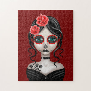 Puzzle Jour triste de la fille morte sur le rouge