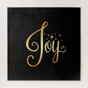 Puzzle "Joy" Black Gold Script Élégant Holiday Fun Family