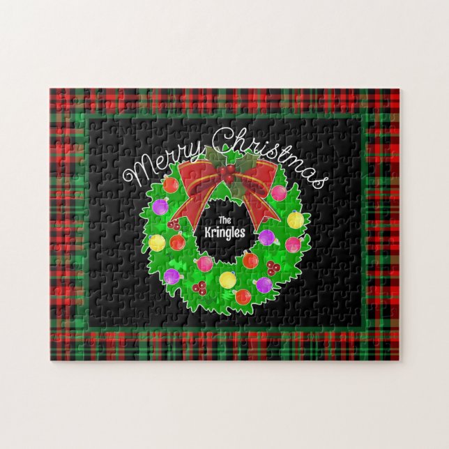 Puzzle Joyeuse couronne de Noël Personnalisez Red Green P (Horizontal)