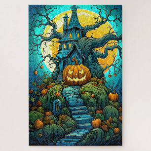 Puzzle Joyeuse Maison Hantée sous la Lune d'Halloween