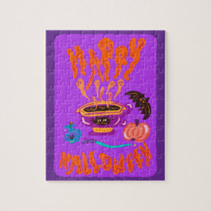 Puzzle Joyeuse tasse de café sorcière Amoureux des chats 