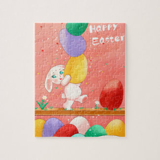 Puzzle Joyeuses Pâques Lapin Mignon Équilibrant des Œufs