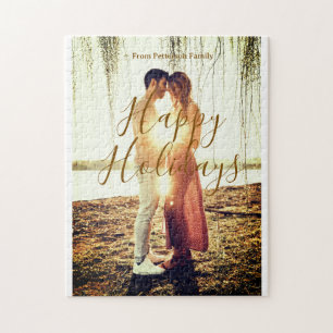 Puzzle Joyeuses vacances marron ajouter couple photo nom