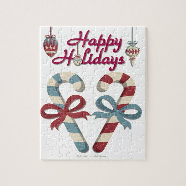 Puzzle Joyeuses vacances Sucre de canne coeur (Vertical)