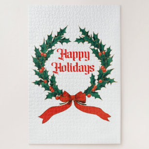 Puzzle Joyeuses vacances Vintage Holly Noël Wreath