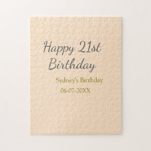 Puzzle Joyeux 21e anniversaire nom date gris orange paste