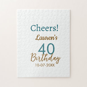 Puzzle Joyeux 40e anniversaire nom date marron turquoise 
