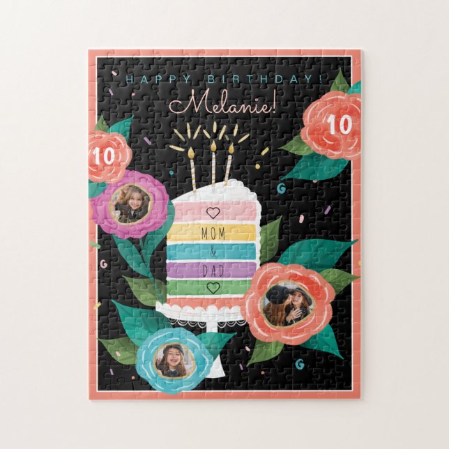 Puzzle Joyeux anniversaire Floral Rainbow Cake Slice & Ph (Vertical)