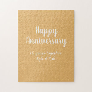 Puzzle Joyeux anniversaire or blanc 10 ans nom date