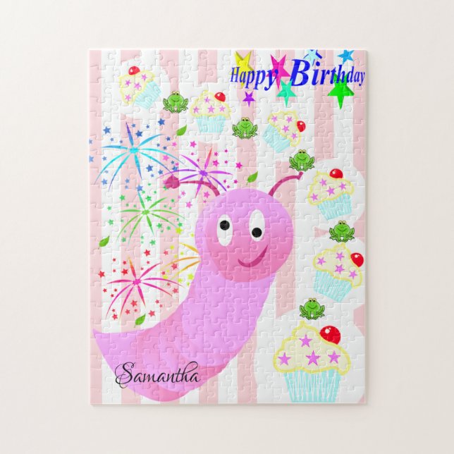 Puzzle Joyeux Anniversaire Pink Worm Cupcake (Vertical)