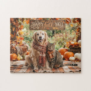 Puzzle Joyeux Automne à Tous Chien Golden Retriever et Ch